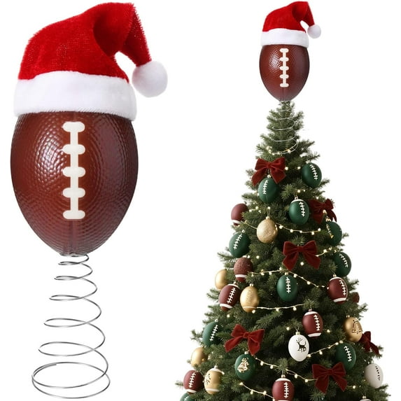 Football Christmas Tree Topper Ornament - Mini Tree Top Decor, Home Xmas Party & Tabletop Display - Gift for Men, Senior Fans, Players & Teams