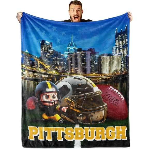 Football City Throw Blanket, Soft Flannel Sport Blanket for Fans Players, As a Gift for Man Women and Boys., Pittsburgh