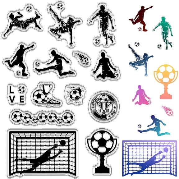 Football Clear Stamps Soccer Athletes Football Cup Fences Reusable Retro Transparent Silicone Stamp Seals for DIY Scrapbooking Supplies Journaling Card Making Album Decoration Craft Colorful DIY