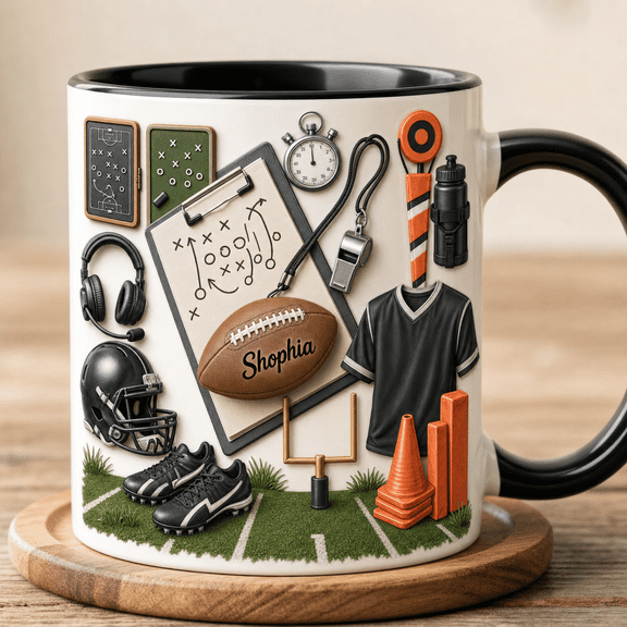 Football Coach Mug Personalized Coach Gift 2D Printed 3D Effect Game Day Team Coach Cup
