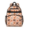 thumbnail image 1 of Football Coffee Cup Orange Pattern Backpack for School, Cute School Bag with Adjustable Shoulder Straps and Padded Back, 15.25"x11.5"x5.25", 1 of 5