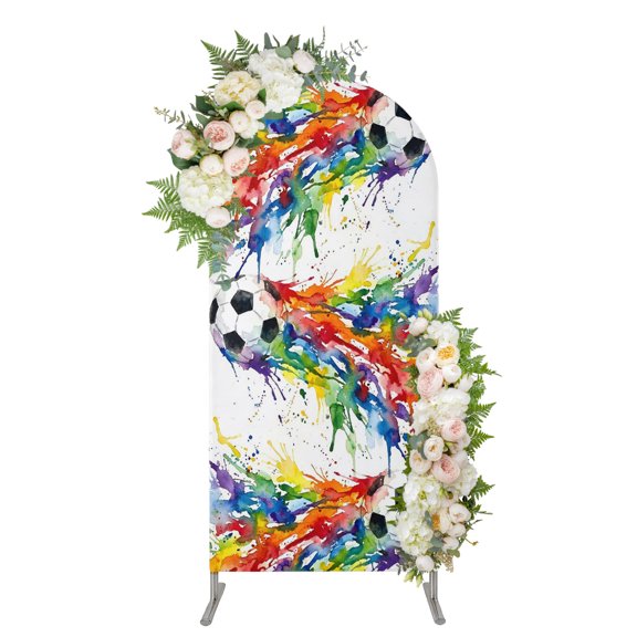 Football Colorful Splash Arch Backdrop Cover 4FT, Modern Abstract Art Oil Painting Spandex Fitted Stretchy Arch Stand Covers, Round Top Chiara Backdrop Cover for Wedding Party Birthday Baby Shower