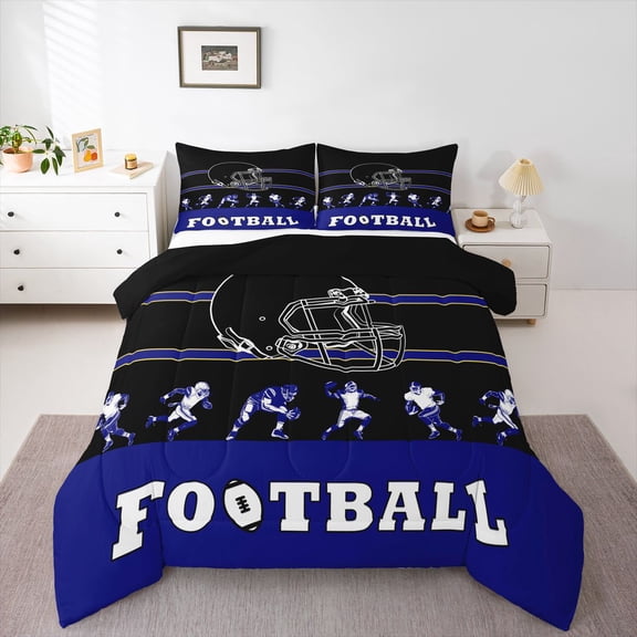 Football Comforter ,American Football Bedding Set Queen,Black Blue Yellow Sports Comforter Sets,Rugby City Team Duvet Insert with 2 Pillowcases Warm(Baltimore)