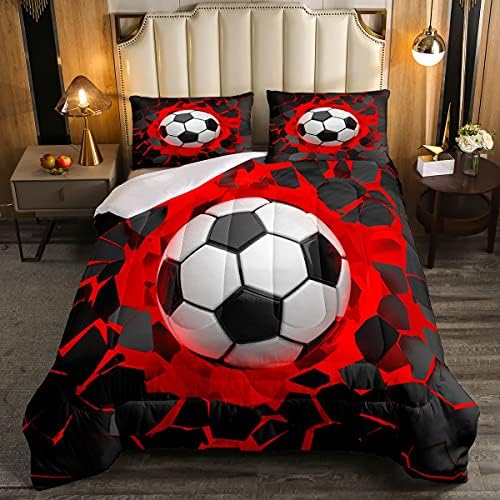 Football Comforter Set Cool Soccer Ball Bedding Set for Kids Boys Girls