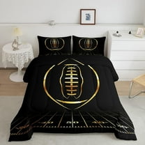 YST Football Comforter Set King Size Sport Player Bedding Set for Boys Girls Teens Kids Rugby Sports Black Golden Ball Down Comforter American Football Warm Soft Room Decor Quilt Set
