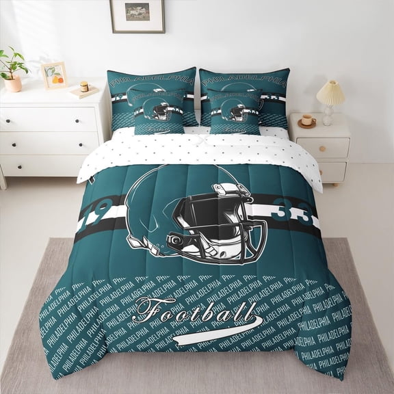 Football Comforter Set with Sheets 7 Piece Twin Size Philadelphia Bedding Set for Kids Boys Girls Football City Bed in a Bag Sports Games Room Decor Soft Lightweight Microfiber