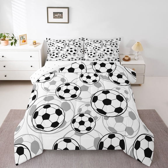 Football Comforter Set Soccer Ball Sports Pattern Bedding Bed Set Sports Theme Comforter Inner Fill Ball Competition Games Quilt Set Bedroom Collection Full Size