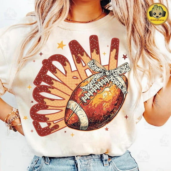 Football Coquette T-Shirt - Preppy Game Day Tee, Glitter Football Mama Shirt, Fall Bow Football Graphic Top
