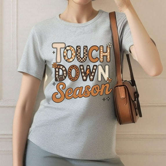 Football Cotton Touchdown Season Graphic Tee T Shirt Top Short Sleeve Crew Neck Gray S-3XL