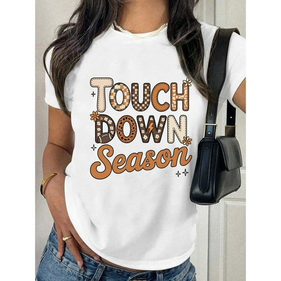 Football Cotton Touchdown Season Graphic Tee T Shirt Top Fashion Short Sleeve Crew Neck White S-5XL