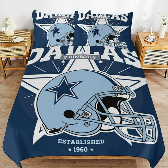 Football Cowboys Duvet Cover 3pcs Set Themed Multicolor Polyester Bedding Set for Bedroom Decoration Full