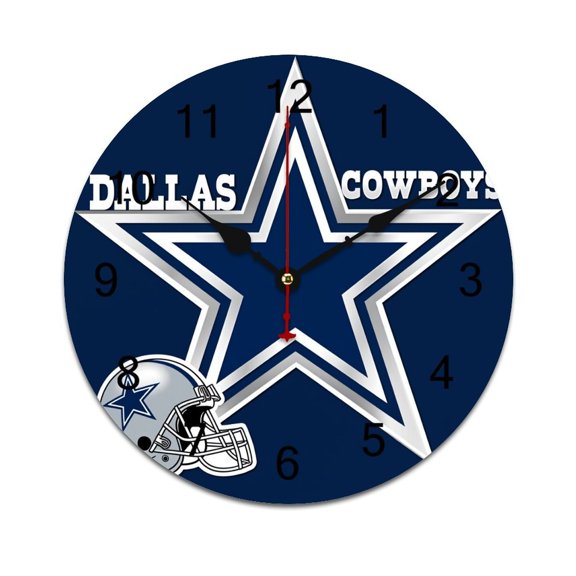 Football Cowboys Printed Silent Wall Clock Round Kitchen Clock Chic Quiet Desk Clock For Living Room 10in