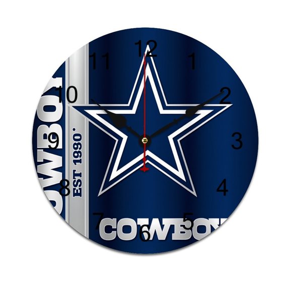 Football Cowboys Printed Silent Wall Clock Round Kitchen Clock Chic Quiet Desk Clock For Living Room 10in
