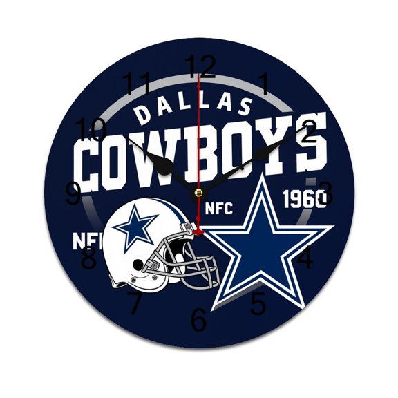 Football Cowboys Printed Silent Wall Clock Round Kitchen Clock Chic Quiet Desk Clock For Living Room 10in