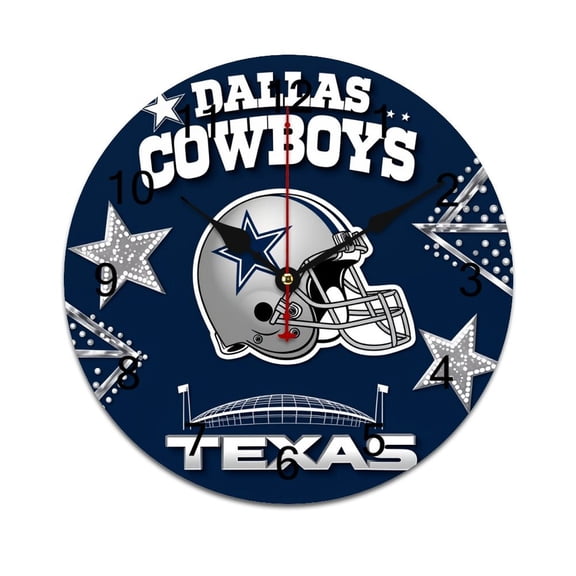 Football Cowboys Printed Silent Wall Clock Round Kitchen Clock Chic Quiet Desk Clock For Living Room 10in