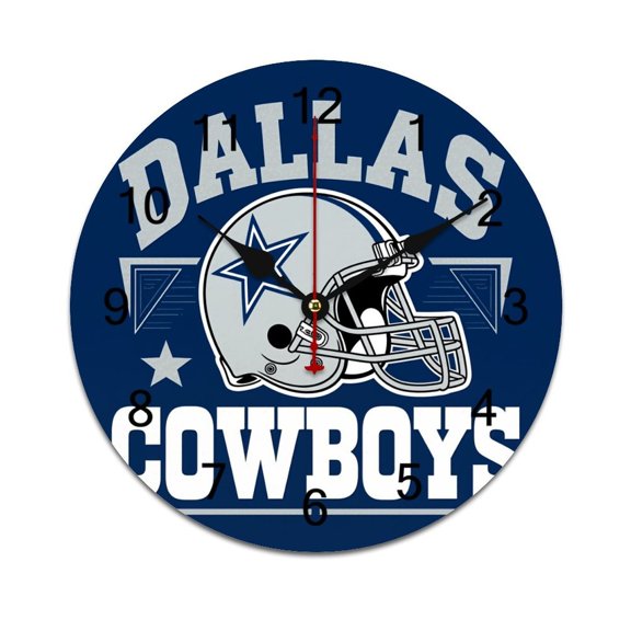 Football Cowboys Printed Silent Wall Clock Round Kitchen Clock Chic Quiet Desk Clock For Living Room 10in