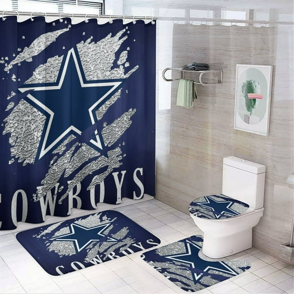 Football Cowteenagers Shower Curtain Bathroom Sets Toilet Lid Rug, Bath Mat And Contour Mat, Shower Curtain 4Pcs