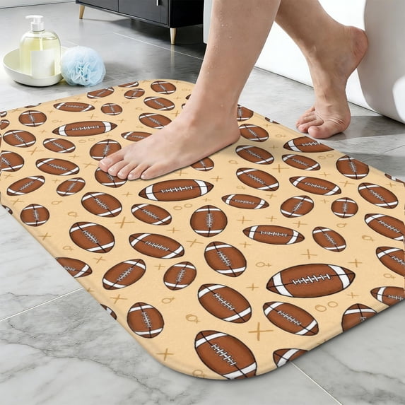 Football Cross Beige Pattern Non-Slip Bath Mat, Entryway Door Rug with ...