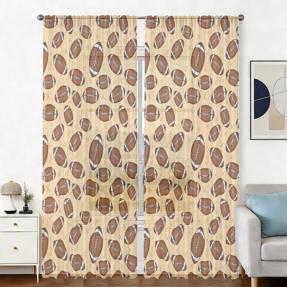 Simpl Pattern Food Football Cross Beige Pattern Sheer Curtains, Rod Pocket Sheer Drapes ...