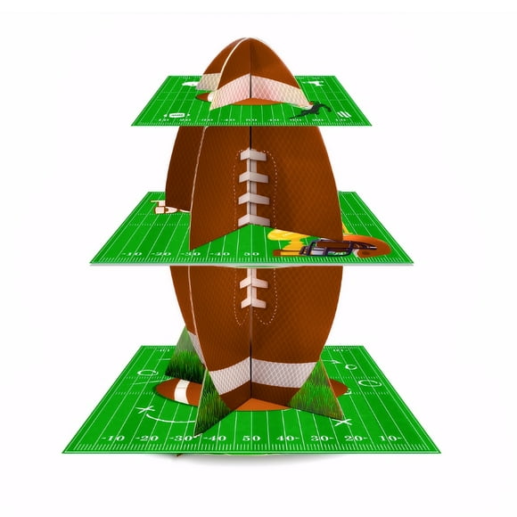 Football Cupcake Stand, 3 Tier Football Party Cake Stand/Football Dessert Stand/Football Cupcake Holder for Football Party Decorations, Super Bowl Decorations or Football Cake Decorations
