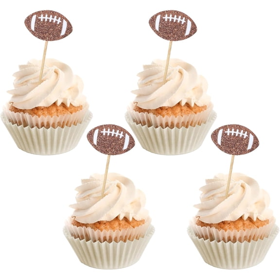 Football Cupcake Toppers, Glitter Cupcake Topper, Rugby Ball Cupcake Decorations, Sports Cupcake Toppers for Birthday Party Cake Decorations