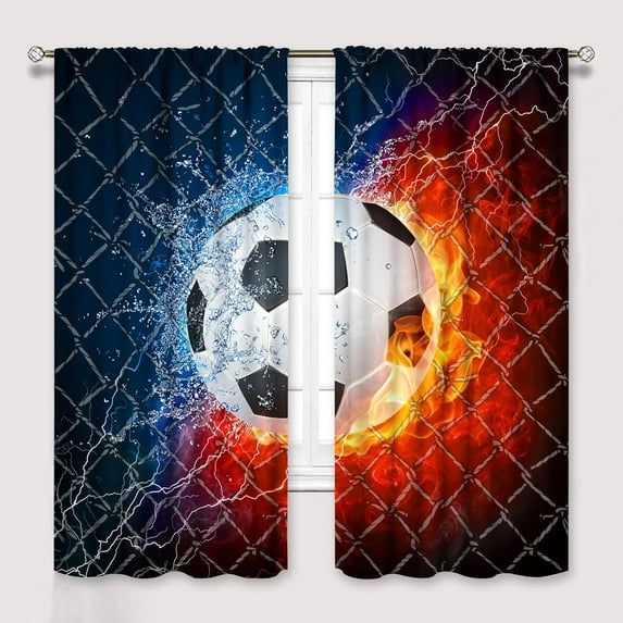 Football Curtains for Living Room, Kids Boys Sport Theme Window Treatments for Bedroom, Boys American Football Fire Water Ball Decor Drapes 2 Panel Sets,55x63 Inch