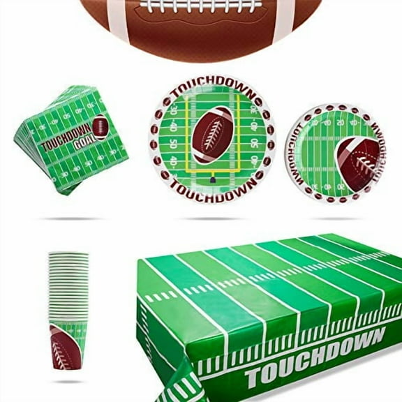 Gatherfun Football Theme Party Supplies Pack Serve 25 Dinner & Dessert Plates, Napkins, Cups andTablecloth for Birthday Party Football Games Day Tailgate