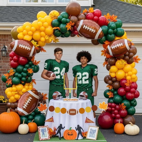 Football Decorations Kit Green Brown Balloon Garland Arch with Banner for Fall and Football Home Decor Sports Theme Birthday Thanksgiving Supplies
