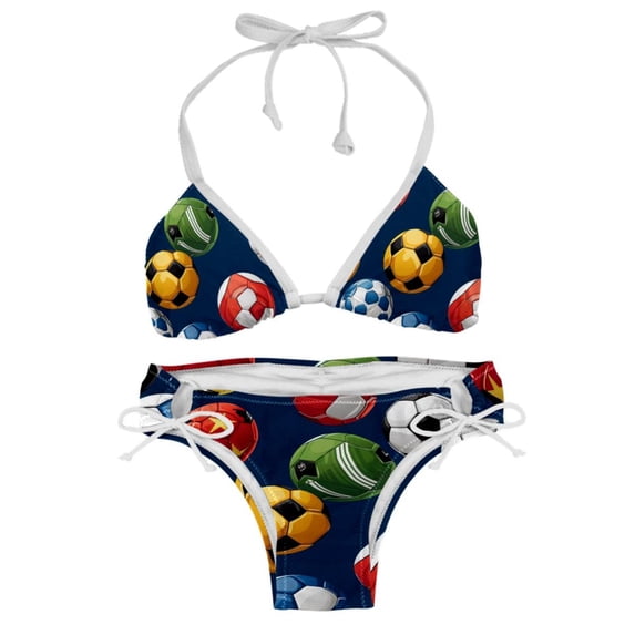 Football Detachable Sponge Adjustable Strap Bikini Set Two-Pack - Swimwear for Two, Beach Vacation Essentials!