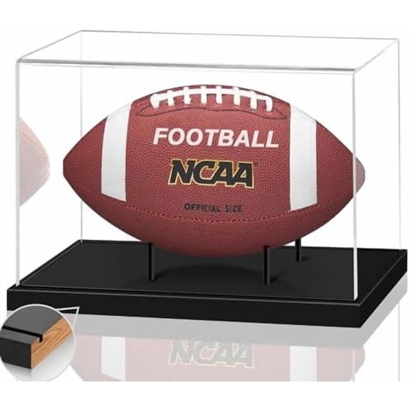 Football Display Case, Acrylic Football Case Clear, UV Protected Display Case with Solid Wood Base Stand for Full Size Signed Football Holder for Football Fans & Collectors