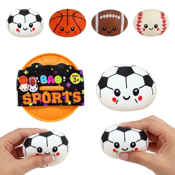 Toy Box Mode Football Dumpling Squishy with Steamer Box, Sports Theme Squishy Bao ...