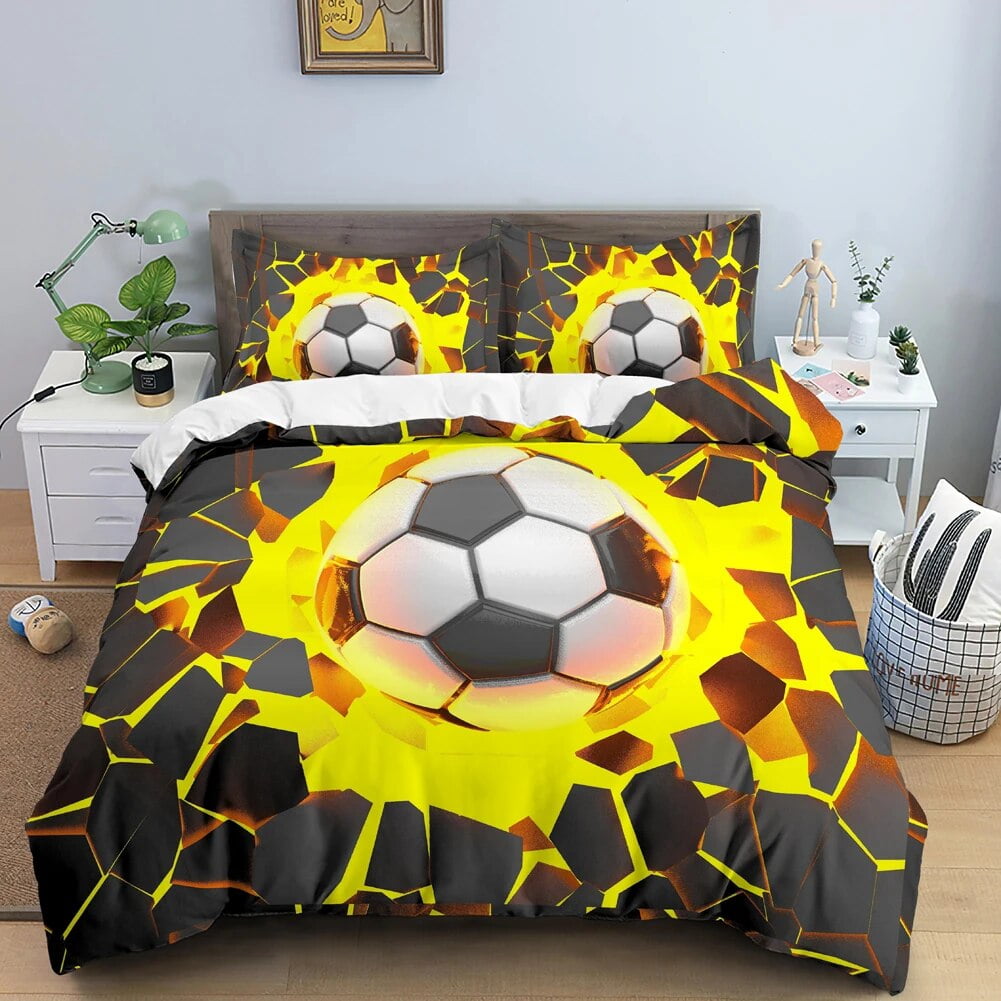 Football Duvet Cover Set 3D Print with Blue Crack Cool Sport Comforter