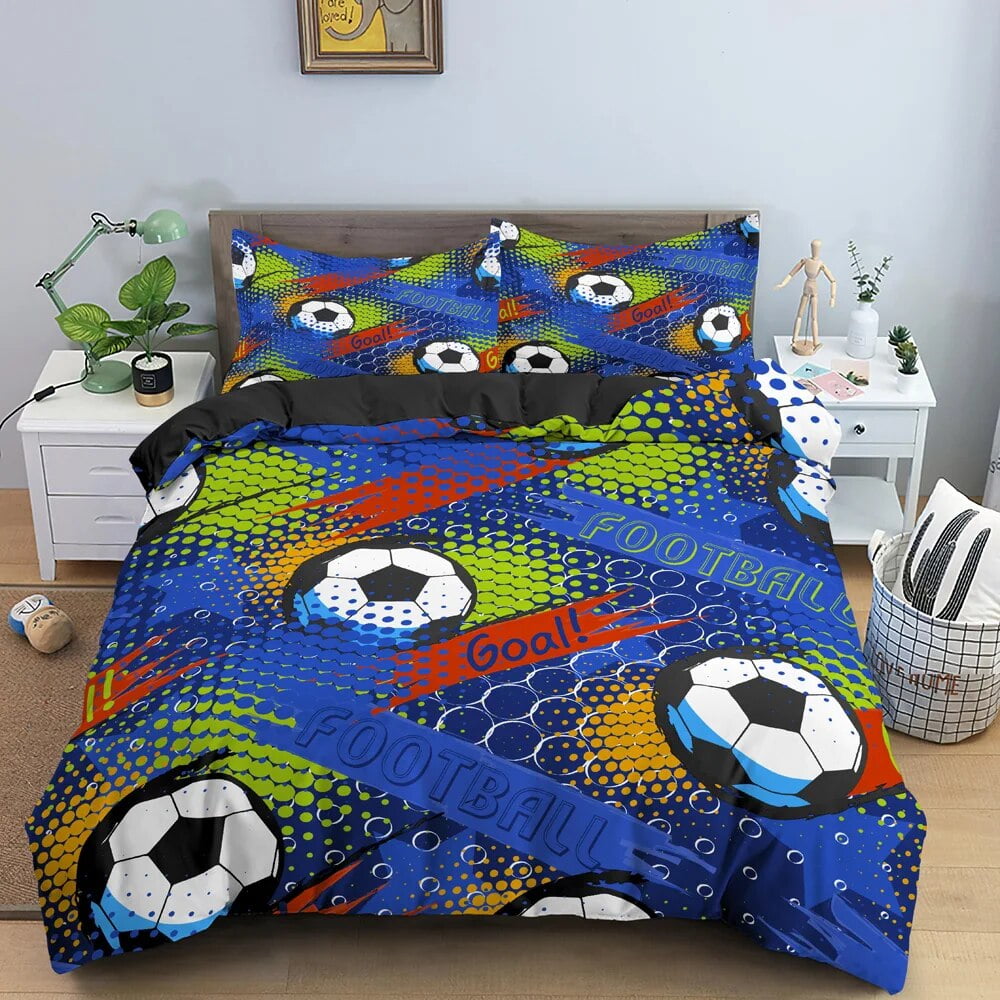 Football Duvet Cover Set 3D Print with Blue Crack Cool Sport Comforter