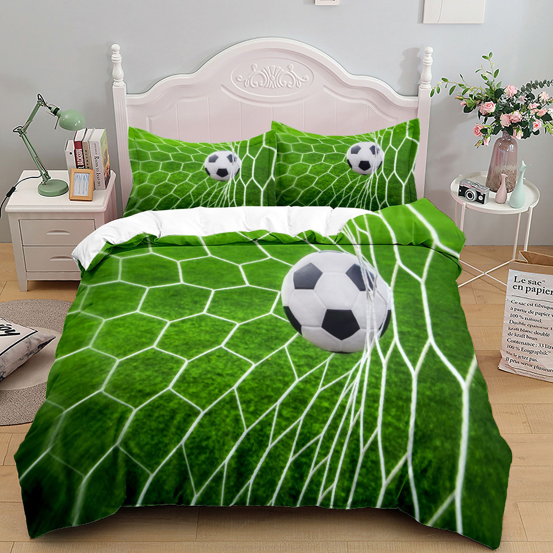 Football Duvet Cover Set 3D Soccer Printed Boys Teens Bedding Set