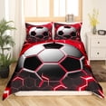 thumbnail image 1 of Football Duvet Cover Set for Boys Soccer Bedding Sets, Red Neon Light Decor Comforter Cover Modern Style Glowing Honeycomb Bedding 3Pcs, Sports Themed Bedroom Decor, 1 of 4