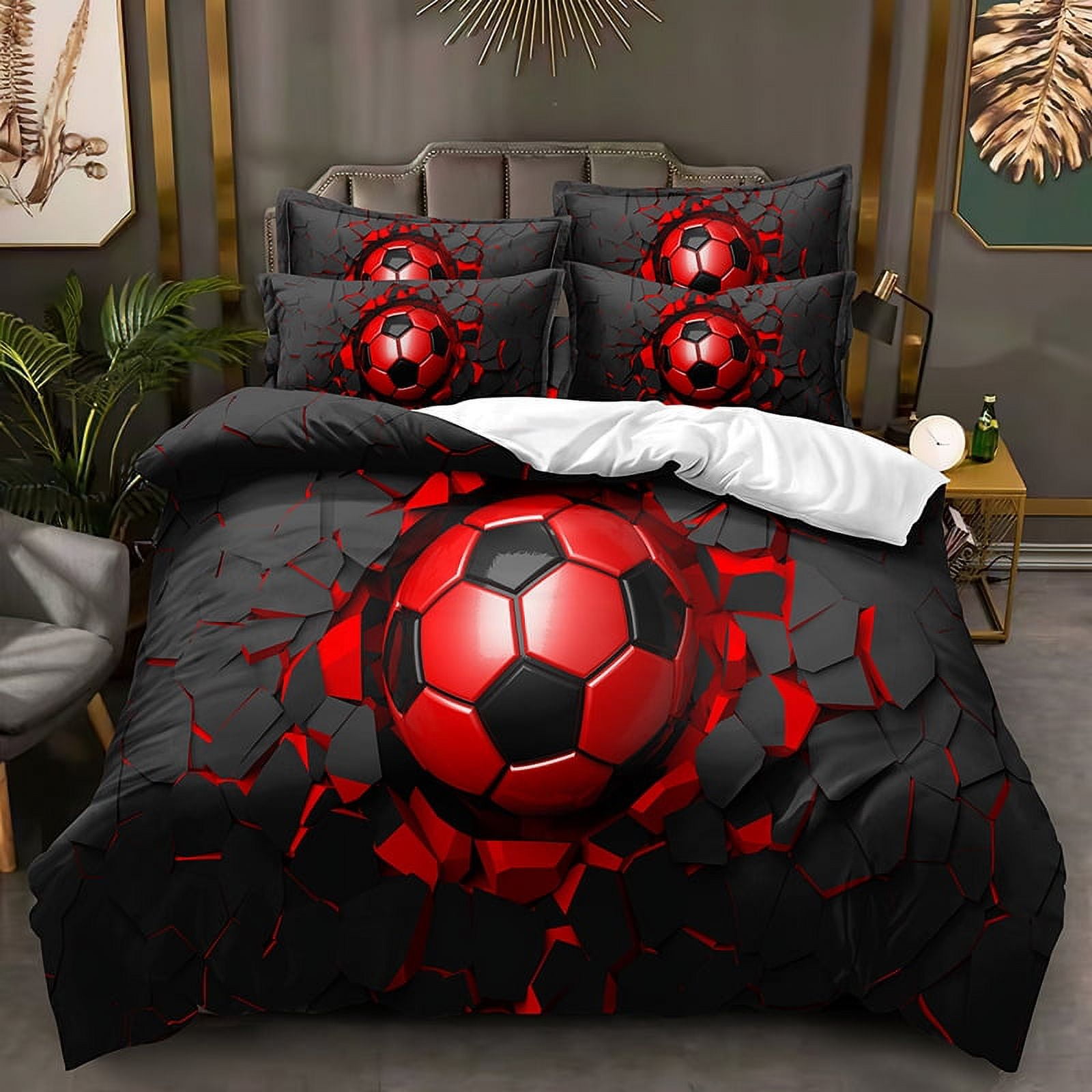 Football Duvet Cover Set for Boys Soccer Bedding Sets Twin Full Queen