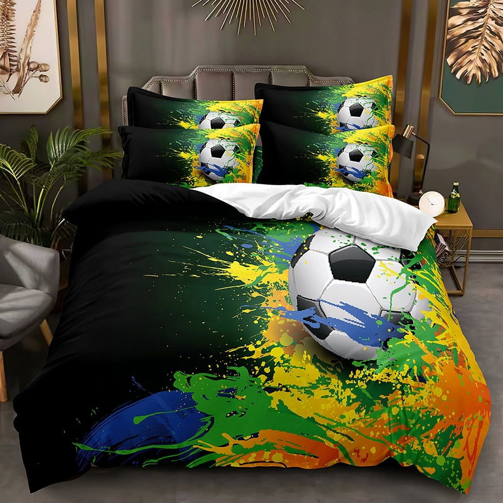 Football Duvet Cover Set for Boys Soccer Bedding Sets Twin Full Queen