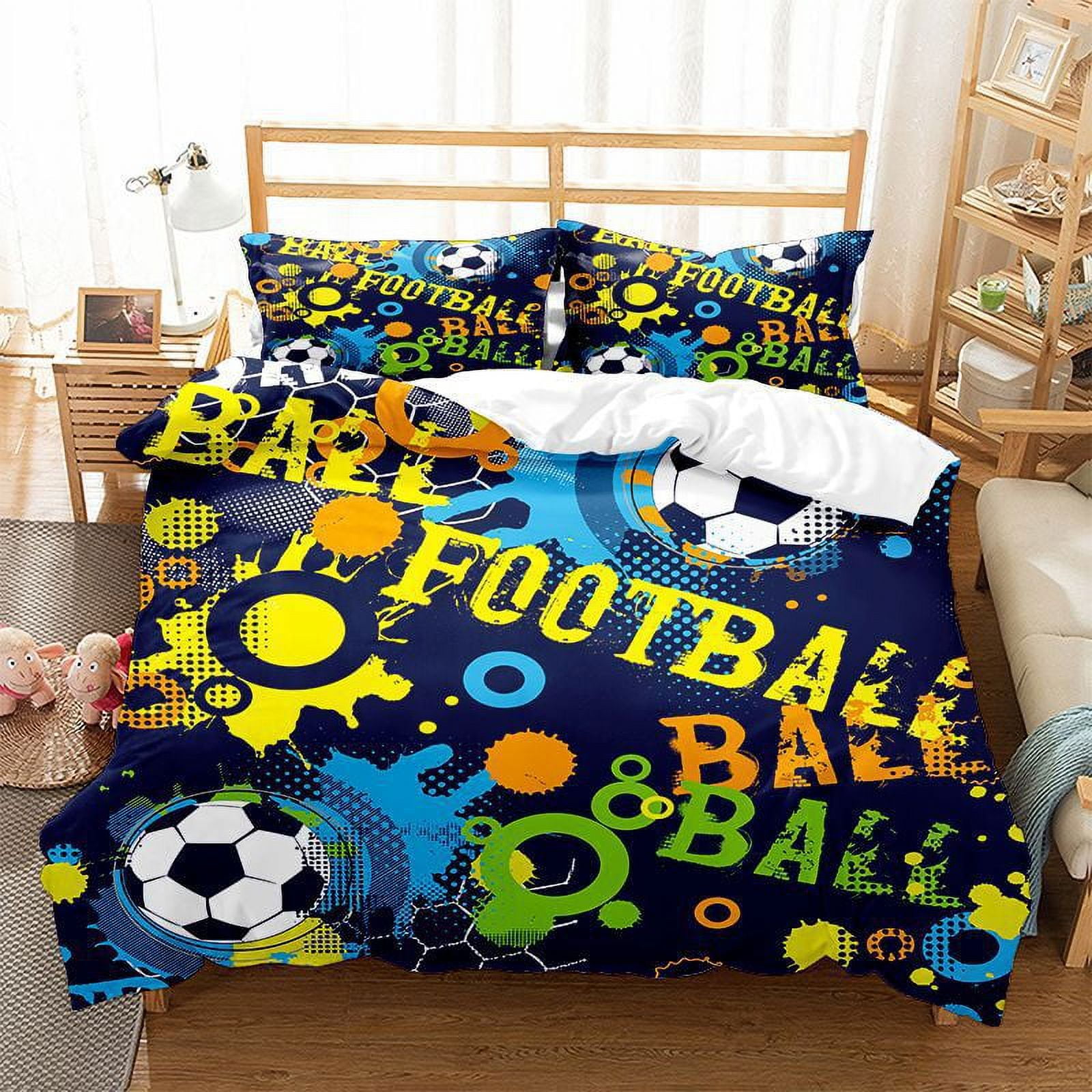 Football Duvet Cover Set for Boys Soccer Bedding Sets Twin Full Queen