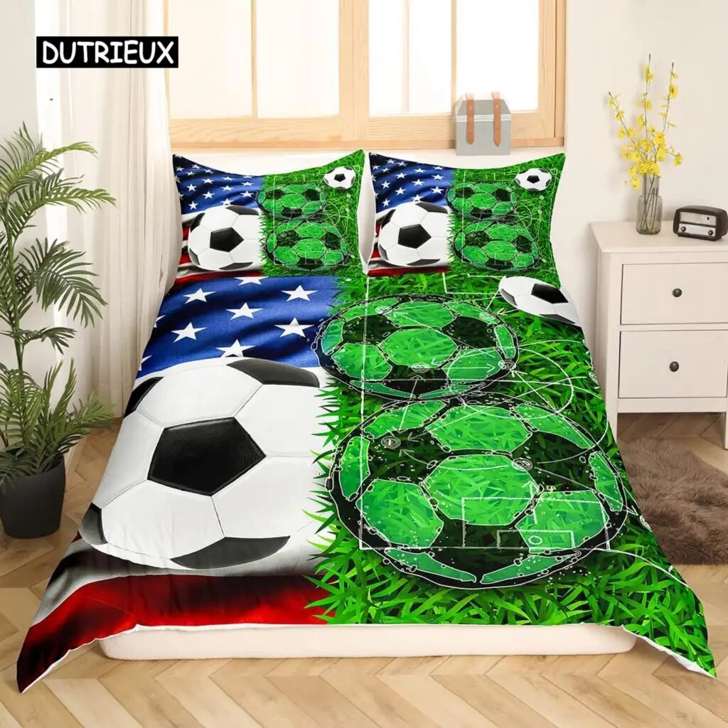 Football Duvet Cover Set Hand Drawn Sketch Soccer Flag Network Team