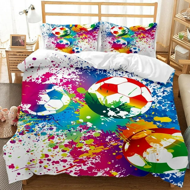 Football Duvet Cover Set Soccer with Fire Abstract Concept Art Design