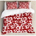 thumbnail image 1 of Football Duvet Cover Set, Sportive Design of Soccer Balls Game Teamwork Ambitious Collaboration, Decorative 3 Piece Bedding Set with 2 Pillow Shams, Calking Size, Ruby Pale Salmon White, by Ambesonne, 1 of 3