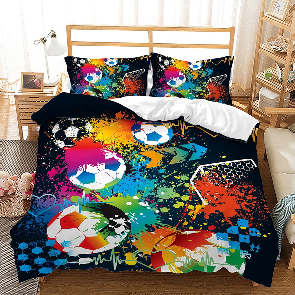 Football Duvet Cover Sports Bedding Set Soccer Ball Comforter Cover for Boys Girls Children