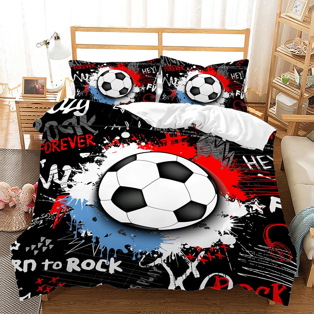 Football Duvet Cover Sports Bedding Set Soccer Ball Comforter Cover for Boys Girls Children