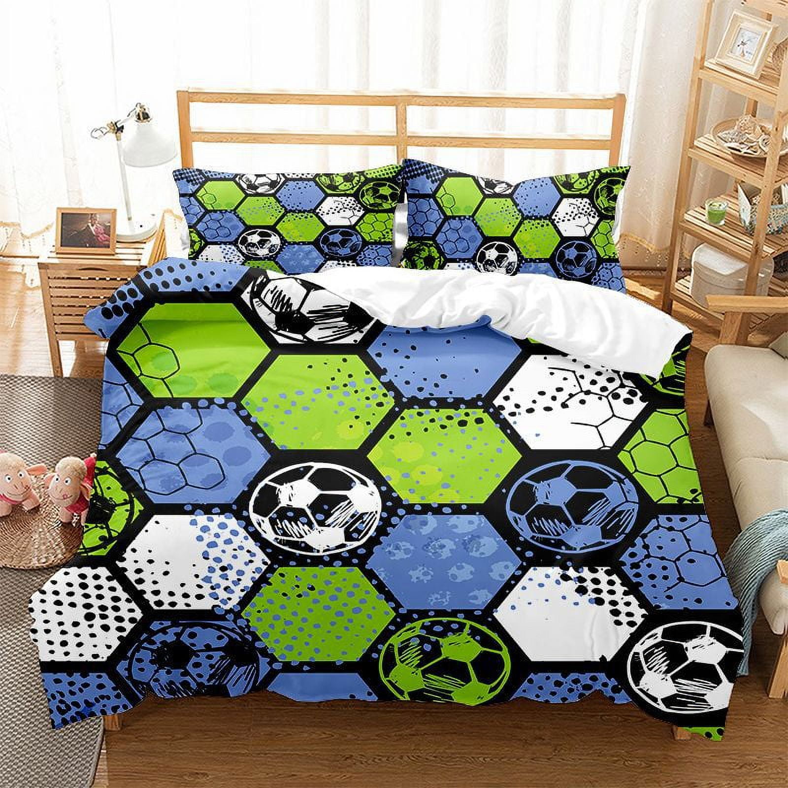 Football Duvet Cover Sports Bedding Set Soccer Ball Comforter Cover for Boys Girls Children