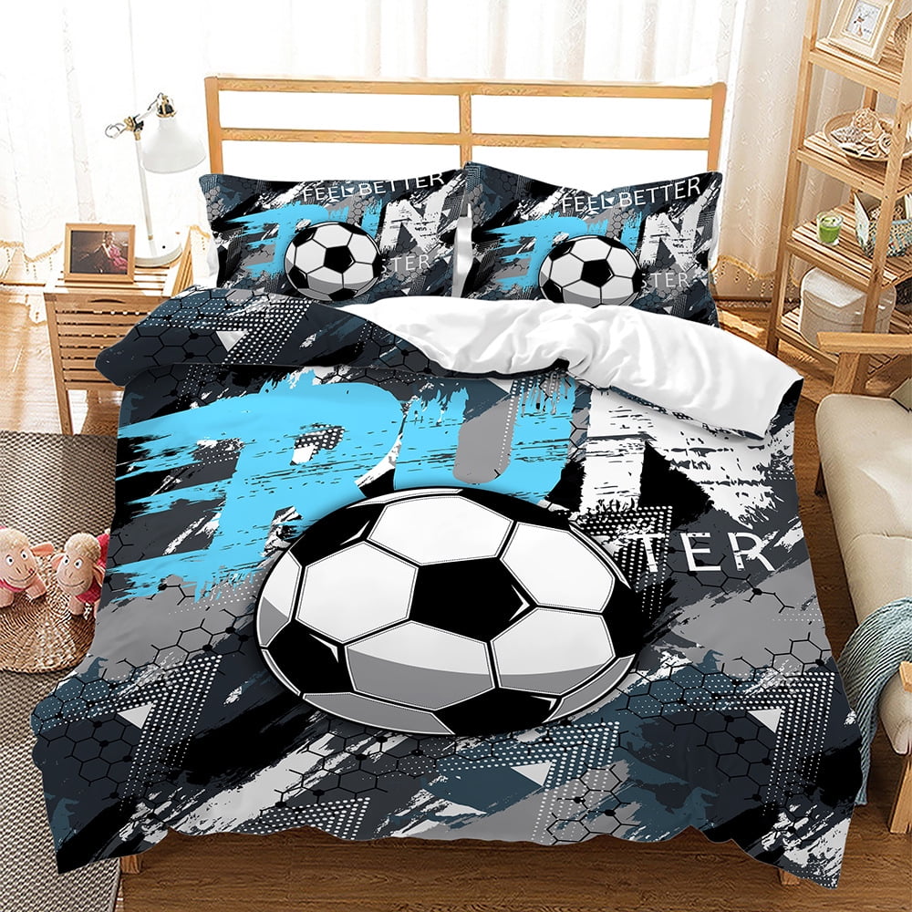 Football Duvet Cover Sports Bedding Set Soccer Ball Comforter Cover for Boys Girls Children