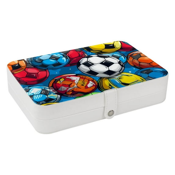 Football Elegant Jewelry Box Organizer with Removable Compartment and Earring Holder - Portable PU Leather Storage Case