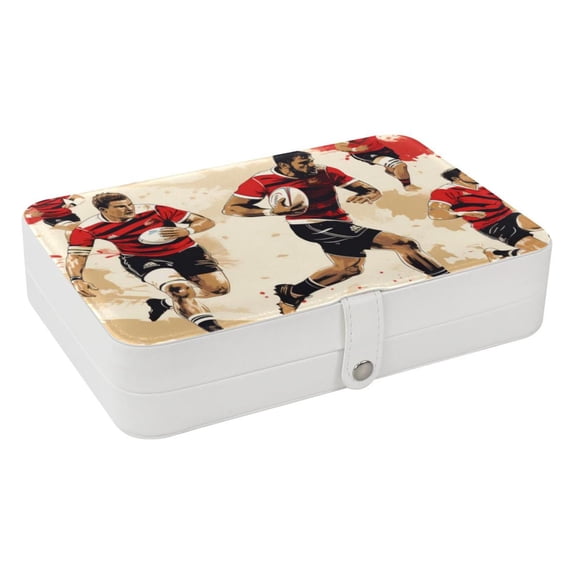 Football Elegant PU Leather Earring Organizer Storage Box Decorative Box with Removable Compartment - Portable