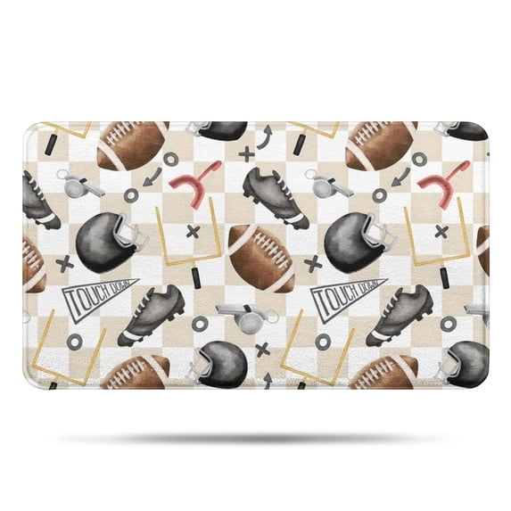 Football Equipment Checkered Pattern Bathroom Rugs Mat,Non Slip Microfiber Bathroom Rug,Rubber Backing,Soft Bathroom Mats for Bathroom Floor,Tub and Shower,17x30in(43x75cm)