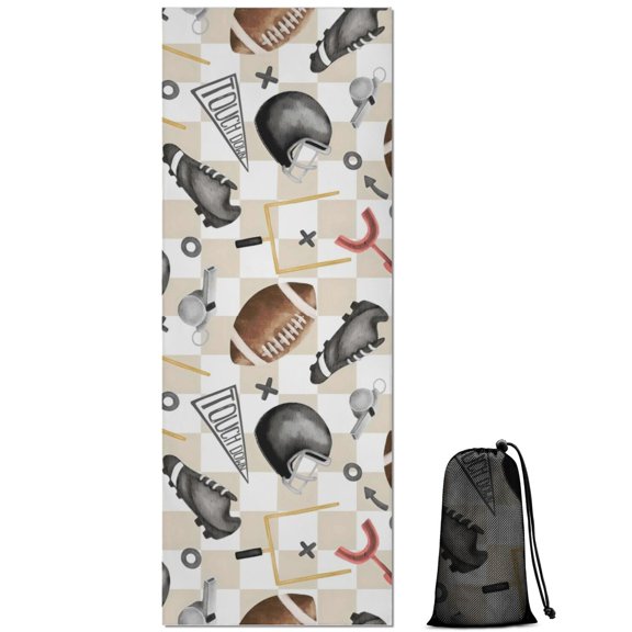 Football Equipment Checkered Pattern Hot Yoga Mat Towel Non Slip for Hot Yoga - Quick-Drying Yoga Mat Cover with 4 Corner Pockets with Travel Bag - Hot Yoga Towel Non Slip 74"x26"