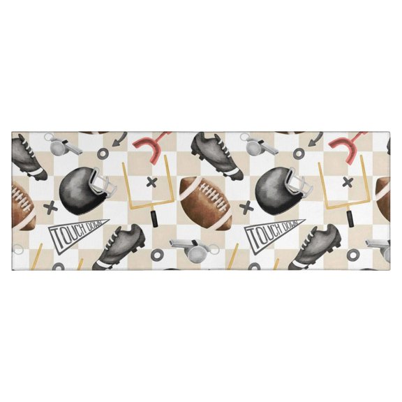 Football Equipment Checkered Pattern Kitchen Rug Mat,Kitchen Runner Rugs Non Skid Washable,Decorative Kitchen Floor Mats for Kitchen,Sink,Laundry,17"X47"